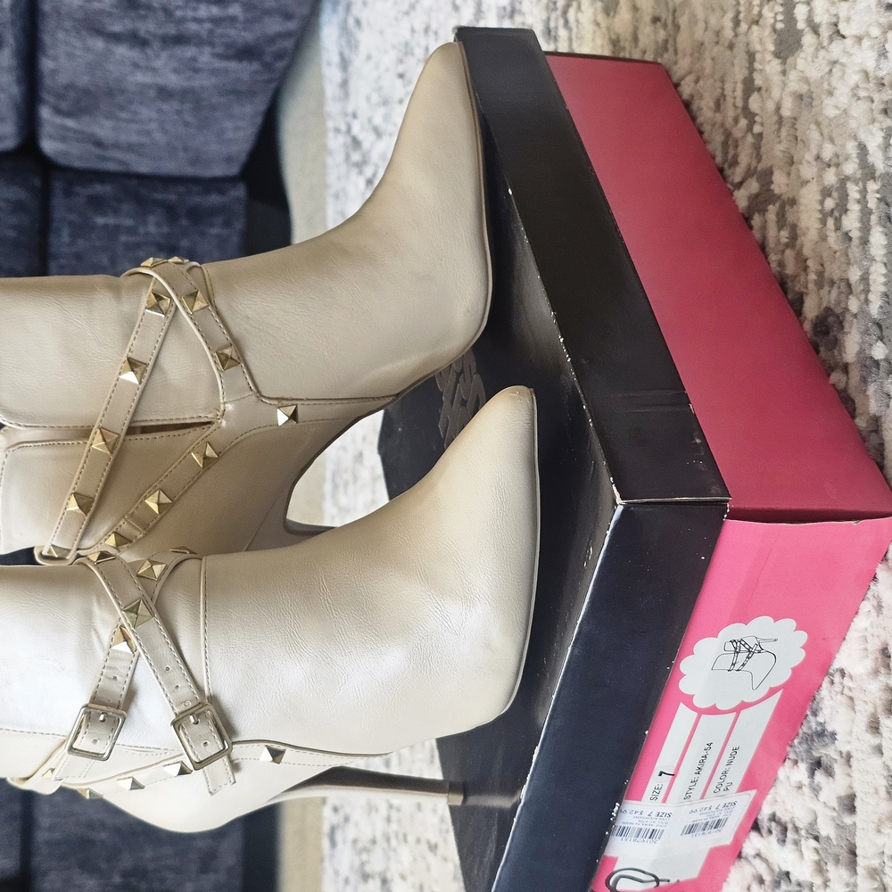 Studded Cream Ankle Boots
